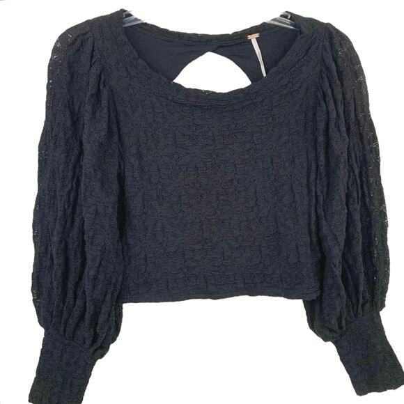 Free People Lace Long Sleeve Tea Time Crop Top Blouse Whimsigoth Grunge Size XS - Picture 1 of 7